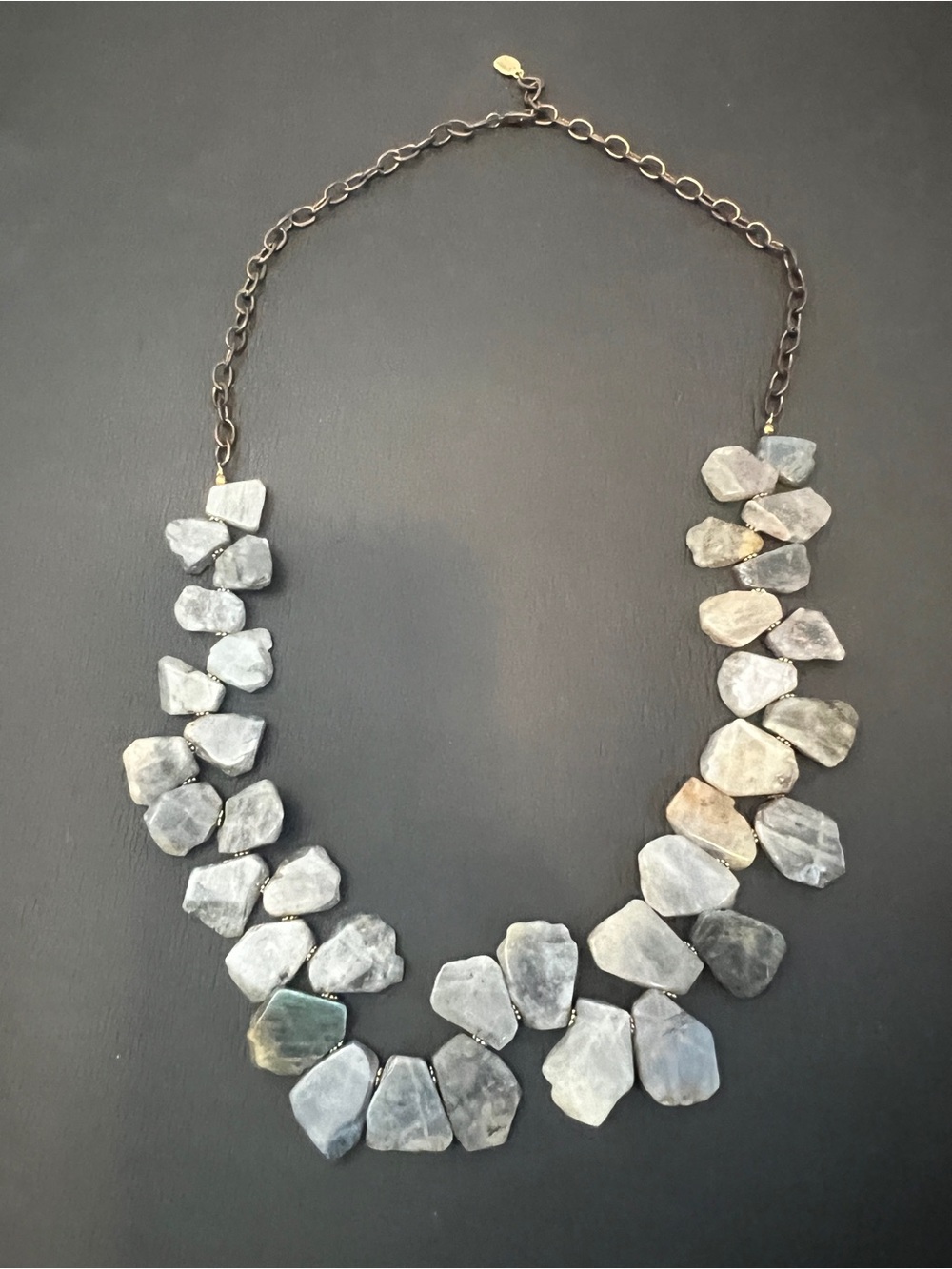 Julio Designs Labradorite Statement Necklace Gray Gemstone Brass Chain